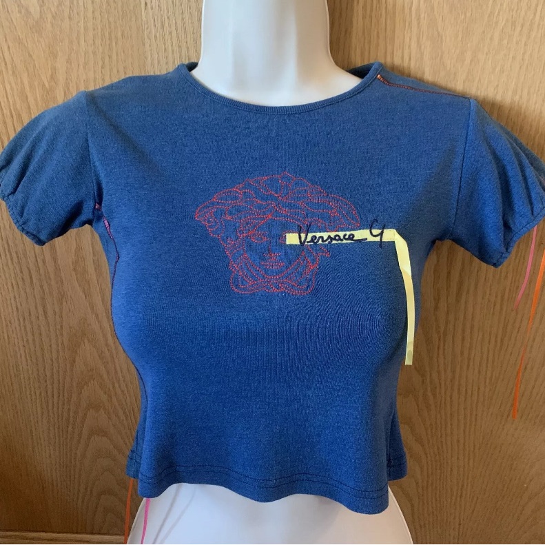 Super Rare Vintage Versace Young Medusa T Shirt Blue Girls M / Xs Woman 61